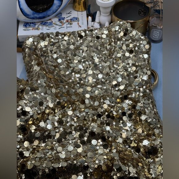 🆕 BRONX & BANCO 🧿 NWOT Farah Strapless Sequins Gown, Gold, Sz M US 6 - Picture 14 of 16